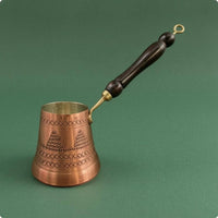 Wooden Handle Turkish Coffee Pot Decorative Pattern Copper Cezve Tinned Tin-Plated Copper Coffee Pot Hanging Loop