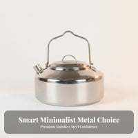 Folding Handle Stainless Steel Camping Kettle Sturdy 1L Stainless Steel Kettle Easy to Clean Outdoor Tea Pot Open Fire-Safe for Fishing