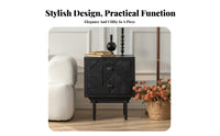 Durable Wood Legs Rattan Nightstand with Drawer Vintage Look Rattan Drawer End Table Japanese Inspired Indoor Furnishing century modernera Modern Design for Guesthouse Owners, homeowners, Bedroom, Small compact areas, Hotel Room, Hallway
