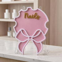 Acrylic Nail Display Board Gold Lettering Bow-Shaped Nail Display Board Salon Decor Scalloped Edge Beauty Accessory Compact Size