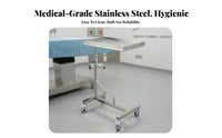 Stainless Steel Mayo Stand Resistant Rolling Instrument Table 360-Degree Rotating Casters Adjustable Medical Tray Stand for Doctors, Medical Facility