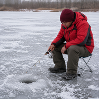 Ice Fishing Rod Kit with Spinning Reel, 2 Piece Carbon Fiber Ice Fishing Combo, Hard Action Winter Fishing Rod and Reel Set