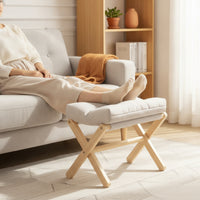 Folding Footstool Padded Stool with X Legs Upholstered Footstool with Cushion for Living Room, Office, Reading Corner