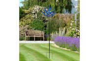 Decorative Blue Metal Wind Whirligig Gift Idea Metal Wind Whirligig Rotating Garden Pinwheel Weather Resistant for Yard
