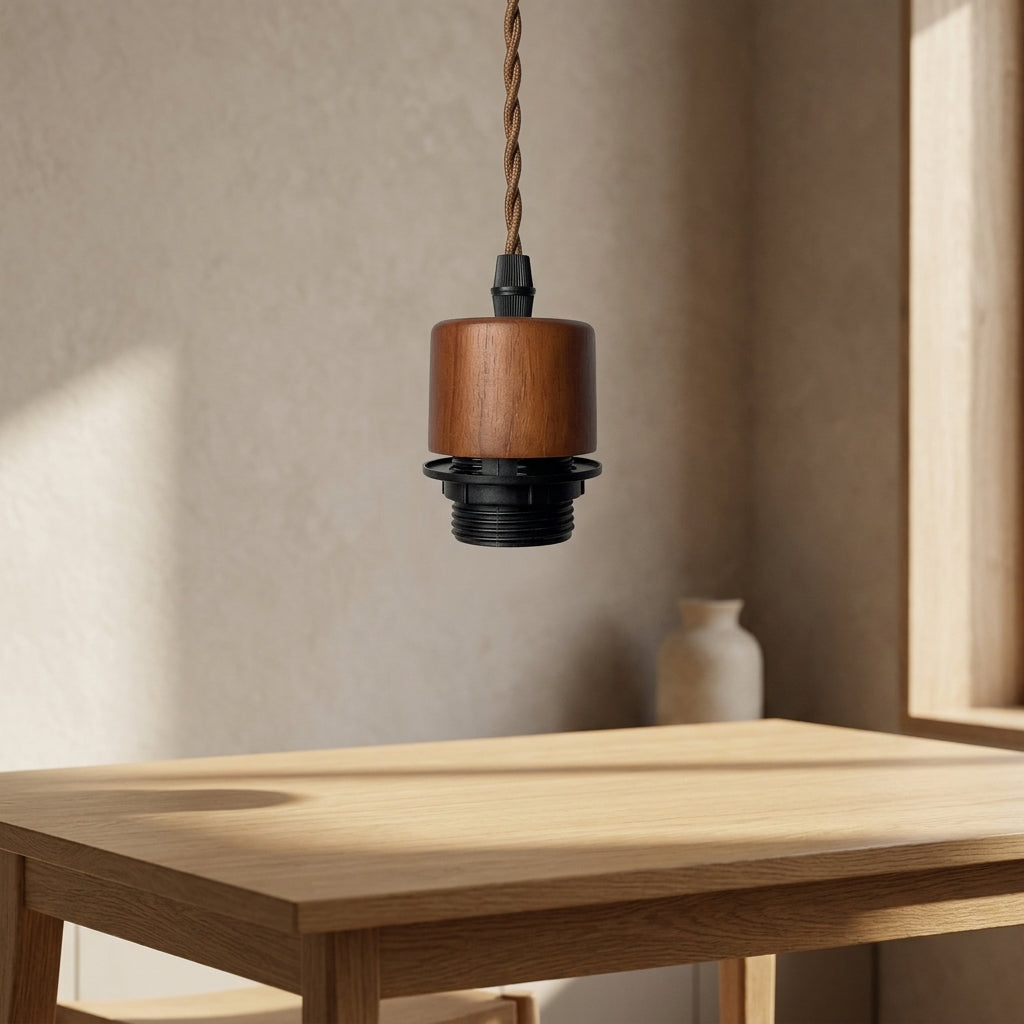 Pendant Light for Living Room and Hanging Lights, Wood E27 Bulb Holder for Bedroom Lighting, 220V E27 Lamp for Kitchen Lighting, Decorative Rope