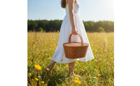Picnic Basket with Lid Rattantype with Handle Sturdy for Shopping