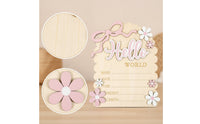 Wooden Baby Milestone Plaque with Ribbon Scalloped Birth Announcement Plaque Compact Welcome Baby Sign Lightweight for Expectant Parents