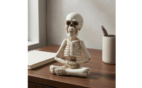 Weathered Finish Skeleton Figurine Seated Resin Skeleton Compact Skull Figurine Tabletop