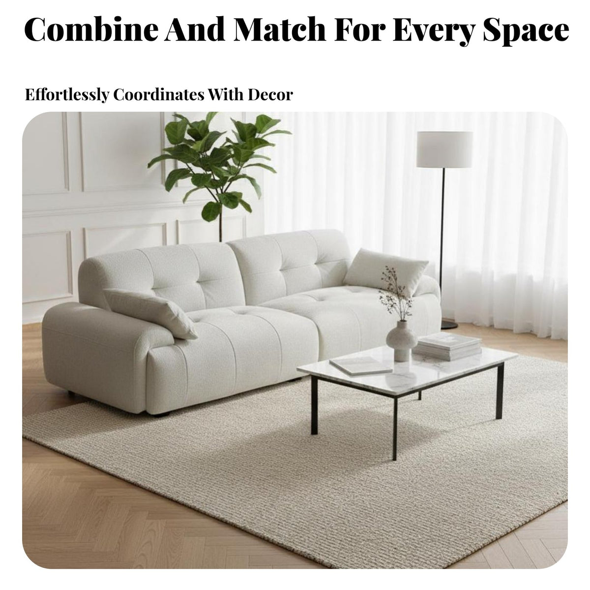 3-Seater Deep-Seat Couch Modern Minimalist Design 3-Seater billow Sofa Light Luxury Aesthetic Living Room Furniture for Homeowners, Home Decor, Bedroom