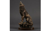 Howling Wolf Statue Dark Finish Wolf Figurine on Boulder Base Handcrafted