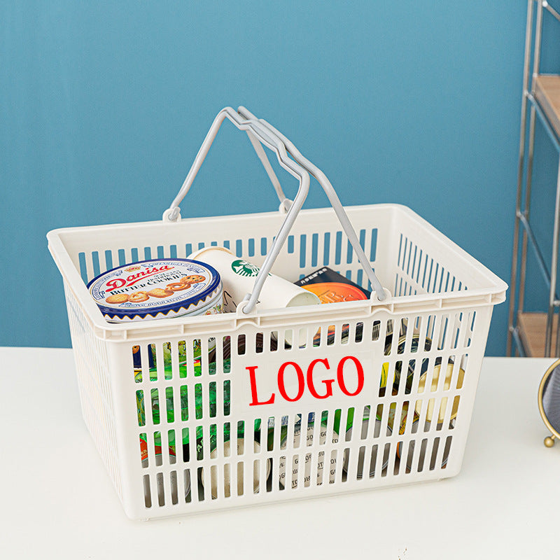 Thickened Plastic Shopping Basket with Handles for Snacks, Stationery, Groceries, Beer, and Fruit