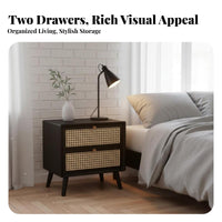Nordic design Rattan Drawer Nightstand sturdy Wood Construction Rattan-Front End Table Minimalist Design Bedside Cabinet space-saving Size for Apartment Dwellers, Homeowners, Renters, Guest Room, Small Spaces, Hallway