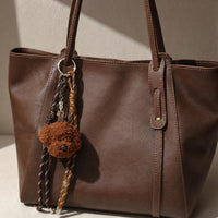 Women's Large Capacity Tote Bag with Pendant, Stylish Commuter Shoulder Bag