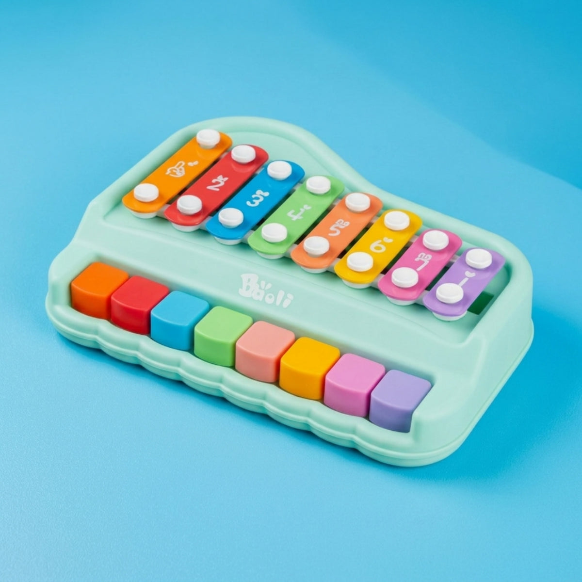 Educational Baby Piano and Xylophone Multicolored Keys 8 Note Glockenspiel Sensory Development Colorful Percussion Toy Polished Edges for Children, Toddlers, Infants, Preschool, Daycare