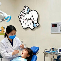 Oral Health-Themed Wall Clock Easy-to-Read Tooth Shaped Clock Hanging for Pediatricians, Kids, Pediatric Office, Classroom