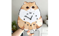 Silent Movement Cat Wall Clock Punch-Punchless Installation Swinging Tail Cat Clock No Ticking Home Decor Creative Design for Children, Bedroom, Living Room, Nursery