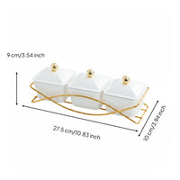 3-Compartment Serving Tray with Lidded Containers Gold-Tone Snack Tray with Lids Transparent Condiment Server with Lids Rectangular for Hosts, Dessert Service, Tea Time, Coffee Table, Countertop
