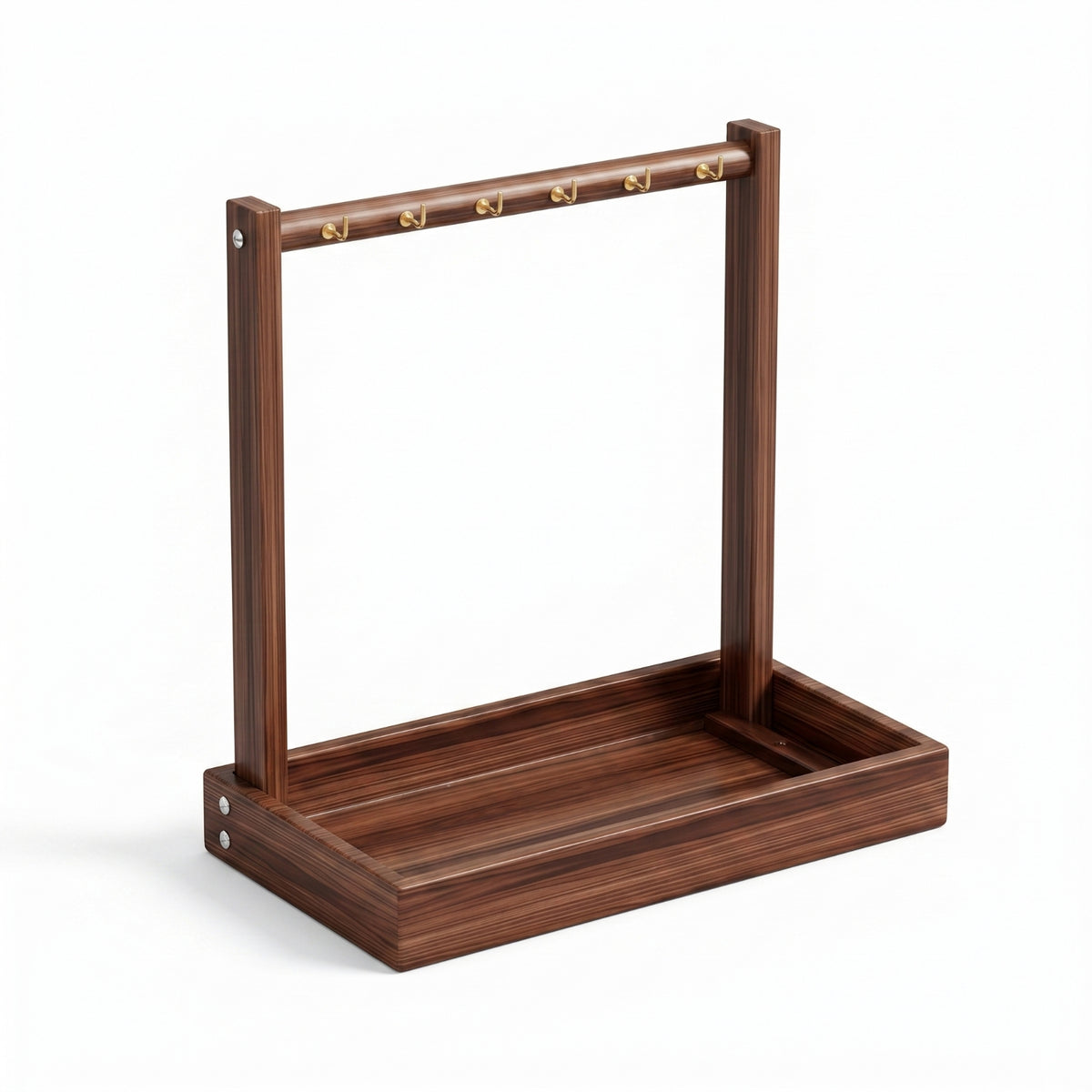 6 Hooks Calligraphy Brush Rack Arched Frame Desktop Brush Organizer Wooden