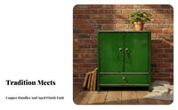 Chinese Design 2-Drawer 2-Door Accent Chest Distressed Finish Nightstand Vintage and design Bedside Table multi-functional for Antique Lovers, Interior Decorators, Apartment Dwellers