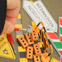 39 Pieces Display Accessories 1/12 Scale Dollhouse Tool Set Printed Signs Miniature Roadwork Set Realistic Design 1/12 Scale Toolbox for Model Displays