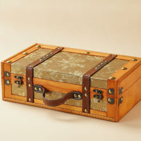 Wooden Chest with Handle Portable Vintage Suitcase Decorative Keepsake Box for Studio