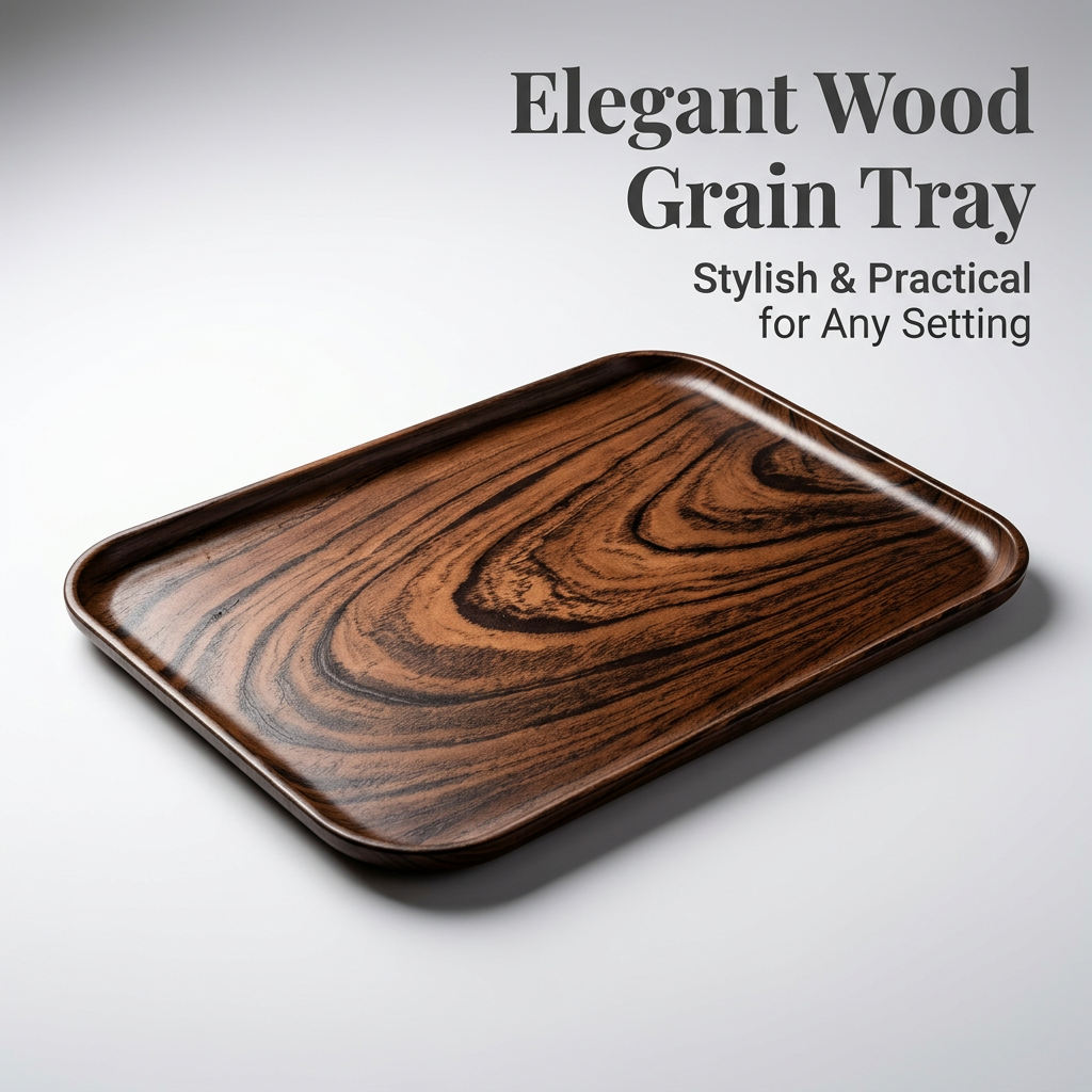 Wood Grain Serving Tray, Rectangular Serving Platter for Breakfast in Bed, Tea Trays for Coffee and Snacks, Stackable Kitchen Tray
