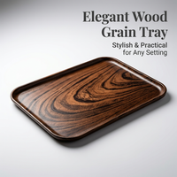 Wood Grain Serving Tray, Rectangular Serving Platter for Breakfast in Bed, Tea Trays for Coffee and Snacks, Stackable Kitchen Tray