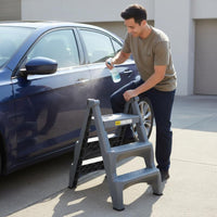 Car Washing Stool Foldable Three-Step Folding Ladder Portable V-Shaped Step Stool for Garage, Home, Kitchen