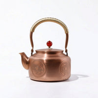 Handmade Copper Tea Kettle Insulated Handle Tea Kettle with Hinged Lid Polished Vessel Hammered for Collectors, Kitchen Countertop