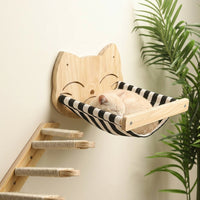 Wall Mounted Cat Climbing Shelf with Hammock, Wood and Sisal Shelves with Clawing Surface, 3-Level Wall Mounted Kitten Furniture for Indoor Cats