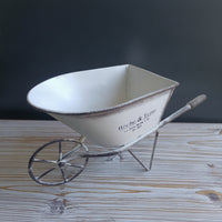 Tabletop Wheelbarrow Planter with Handle Handles Rustic Wheelbarrow Flower Pot Distressed Plant Holder Weathered for Decorators, Gardeners, Desktop, Balcony, Patio, Garden