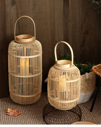 Handwoven Bamboo Floor Lantern Candle Holder for Garden and Decor