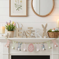 2 Pieces Easter Bunny Table Decor Freestanding Design Wooden Easter Decor Set Distressed Finish Rustic Bunny Figurine for Living Room, Shelf, Entryway
