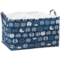 Large Fabric Storage Basket with Drawstring Lid, Foldable Dustproof Moisture-proof Linen Cotton Organizer for Toys Clothes Quilts