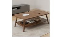 Space Saving Modern Minimalist Tea Table Thickened Tabletop Modern Coffee Table Sturdy Wood Legs Easy to Clean for Renters, Small Areas, Bedroom