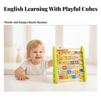 Multifunctional Wooden Alphabet and Number Frame Solid Wood Construction Flip Block Learning Toy for Toddlers, Preschool, Playroom