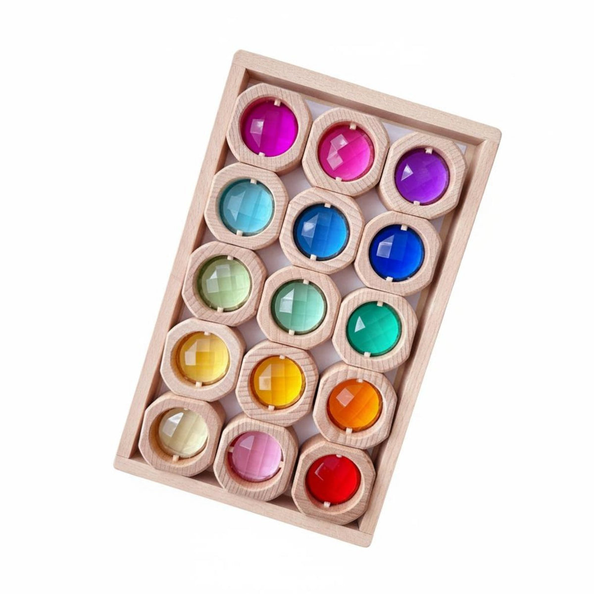 15 Pieces Translucent Gem Block Fine Motor Skills Wooden Gem Blocks Sunlight Rainbow Effect Acrylic Color Blocks for Young Children