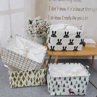 Large Fabric Storage Basket with Drawstring Lid, Foldable Dustproof Moisture-proof Linen Cotton Organizer for Toys Clothes Quilts