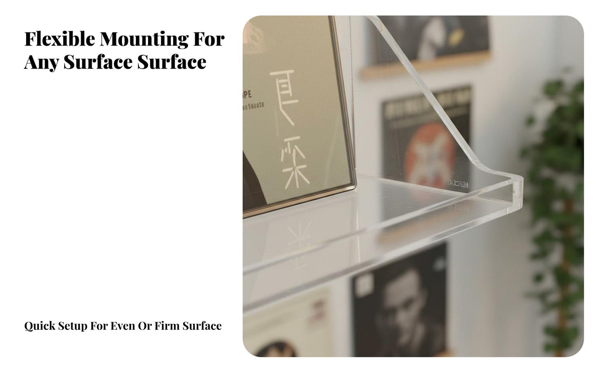 Drillno-Drill Installation Levitateing Album Ledge Transparent Design Narrow Picture Rack Easy to Install Display Shelf Space-Saving for CD Collectors, Music Lovers, Living Room, Bedroom, Hallway, Nursery