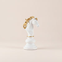 Chess Knight Figurine Resin Chess Knight Sculpture Horse Head Sculpture Tabletop Ornament Gold-Toned for Collectors, Shelf