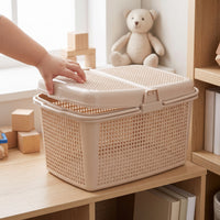 Portable Plastic Shopping Basket with Lid - Thickened Multi-purpose Storage Tote for Groceries, Laundry, or Pet Transport