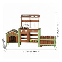 Wooden Outdoor-Pretend Kitchen Storage Space Pretend Cooking Playset Round Knobs Infant Toy