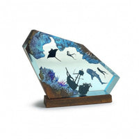 Resin and Wood Night Light Artistic Resin Wood Art Lamp Ambient for Shelf