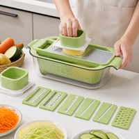 Vegetable Chopper, Multifunctional Food Chopper with Drain Basket, Adjustable Mandolin Cutter for Onion, Shred, Julienne