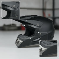 Dirt Bike Helmet with Visor Matte Black Motocross Helmet Safe Aerodynamic for Riders, Downhill Mountain Biking, Karting
