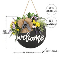 Wooden Welcome Sign, Entryway, Stylish Sign Plate, 30cm Round, Floral Pattern
