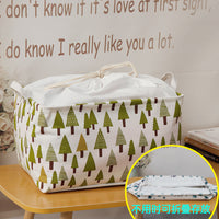 Large Fabric Storage Basket with Drawstring Lid, Foldable Dustproof Moisture-proof Linen Cotton Organizer for Toys Clothes Quilts