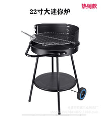 22-inch Large Mini Charcoal Grill with Two Wheels, Portable for Camping, Balcony, and Home BBQ
