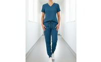 Multi-Pocket Nurse Attire Set Stretch Material V-Neck Scrub Set Soft and Comfortable Professional Apparel Drawstring Waist for Nurses, Doctors, Healthcare Workers, Hospital, Medical Facility
