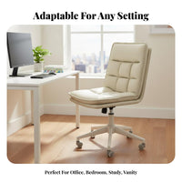 Height Adjustable Armless Rolling Chair with Ribbed Back 360-Degree Swivel Upholstered Armless Rolling Chair High-Density Cushion Vanity Stool Internationally Certified Gas Lift for Home Office Workers, Students, Adults, Study Room, Bedroom